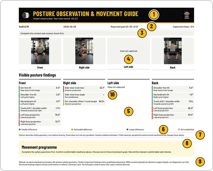TrainersEye Clinical Posture Screening finished output preview