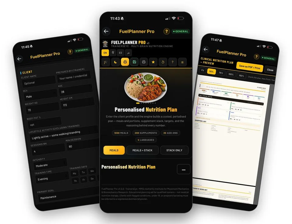TrainersEye FuelPlanner Pro on iPhone: Nutrition planning