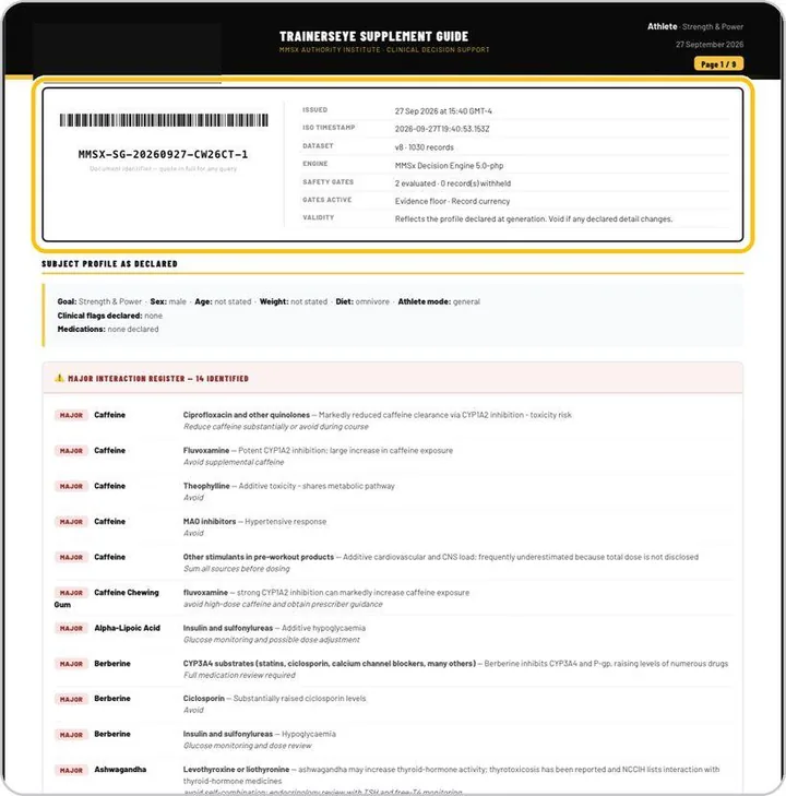 TrainersEye Supplement Engine finished output preview