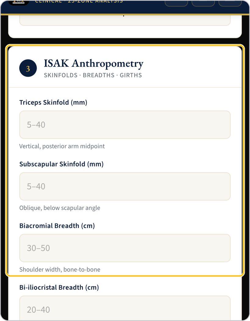 Biomechanical Analysis · ISAK anthropometry
