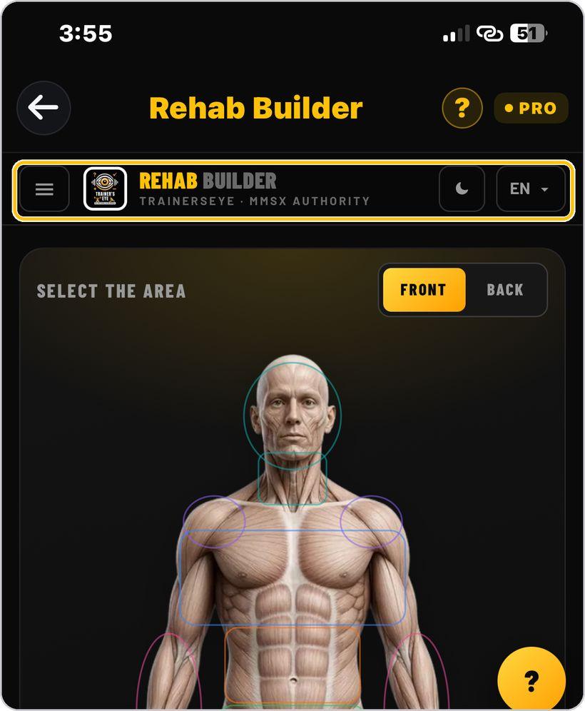 Rehab Builder · Menu, look and language