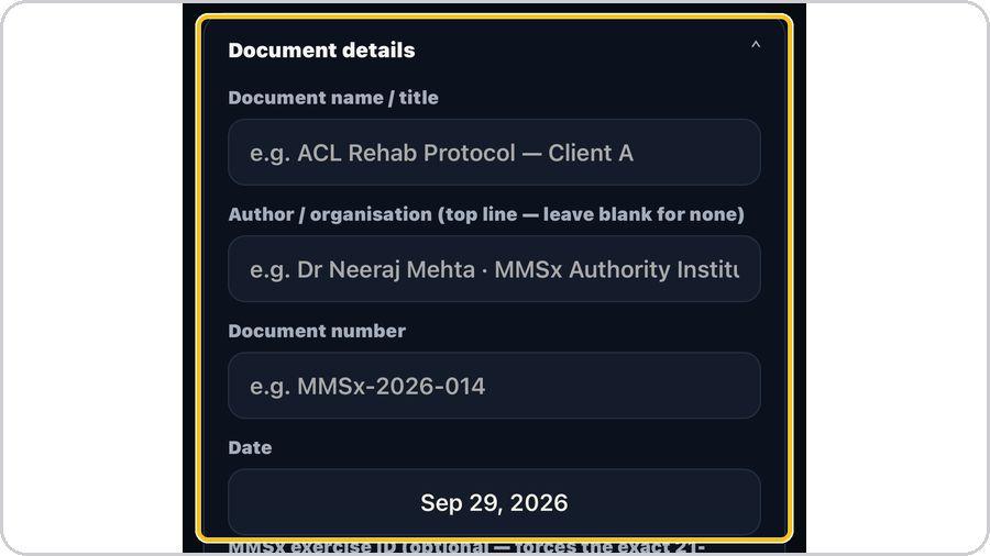 MoPro Create · Add the document details