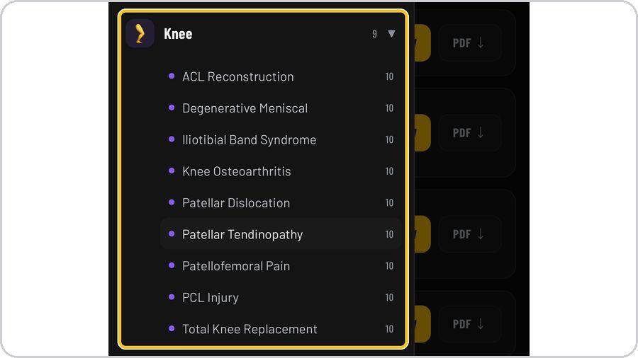 Clinical Rehab Sessions · Find a condition and download