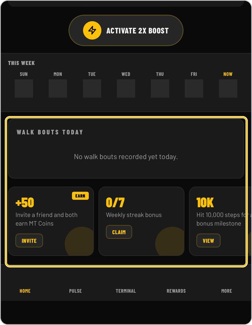 Mile Tracker · Walk bouts and bonus cards