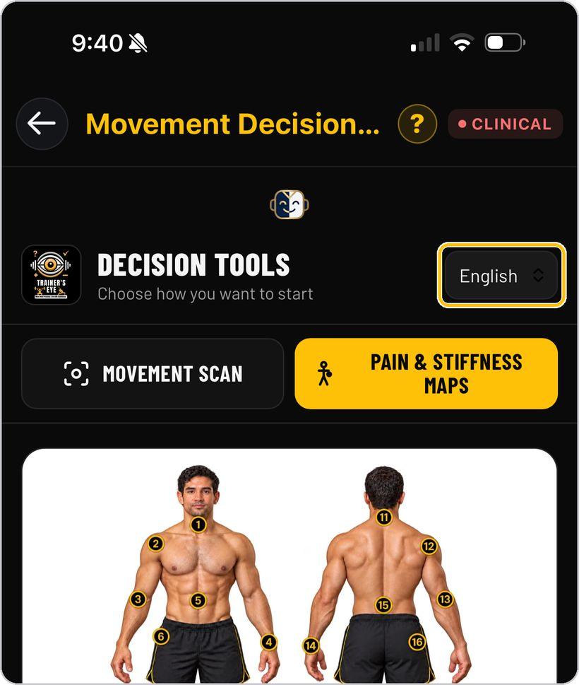 Movement Decision Tool · Language and help