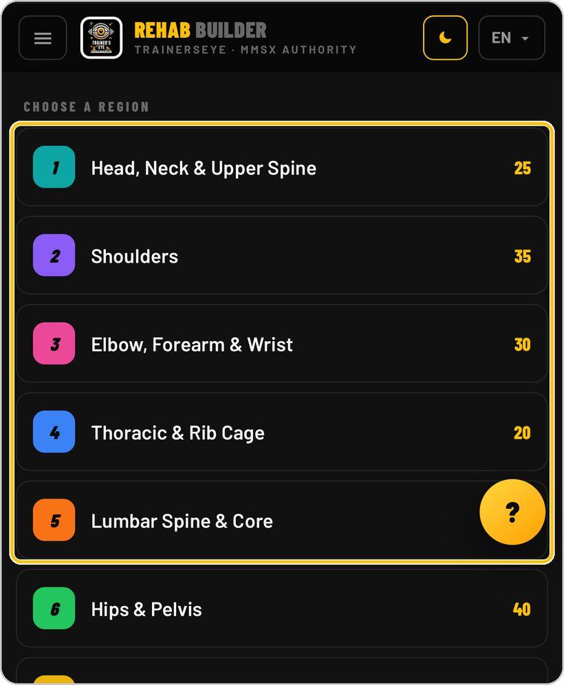 Rehab Builder · Or choose a region from the menu