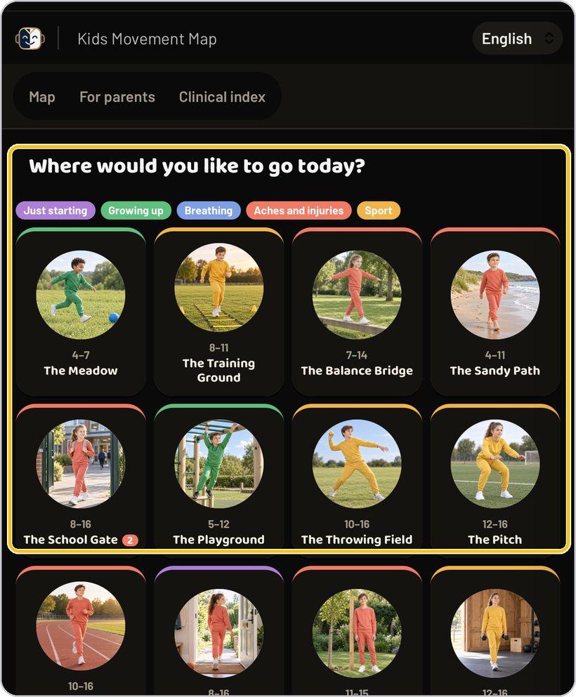 Clinical Rehab Sessions · Kids Rehab: the Movement Map