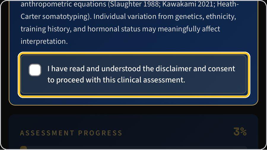 Biomechanical Analysis · Read and accept the disclaimer