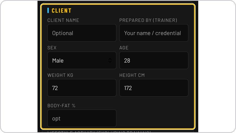 FuelPlanner Pro · Enter the client