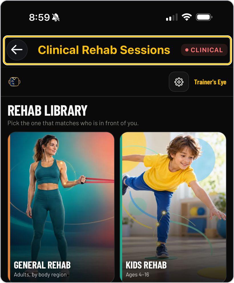 Clinical Rehab Sessions · Open the tool