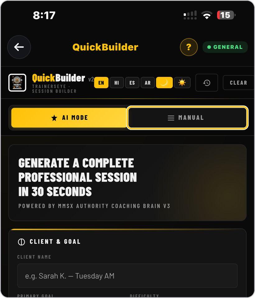 QuickBuilder · Or pick every exercise yourself