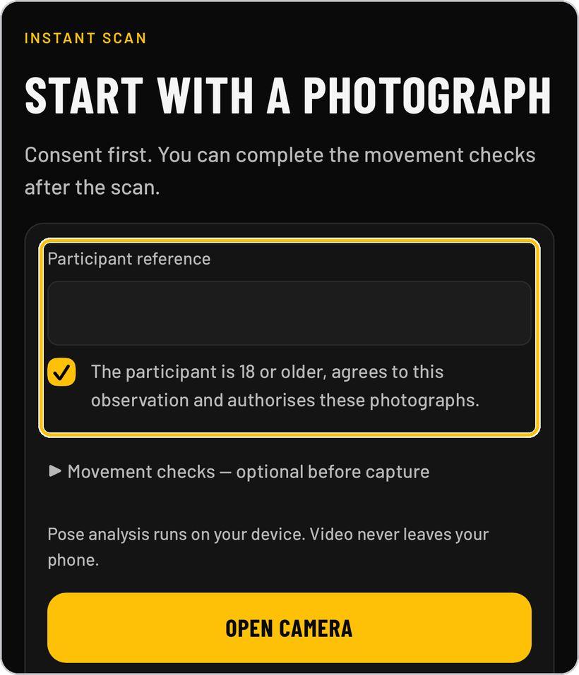 Clinical Posture Screening · Consent first
