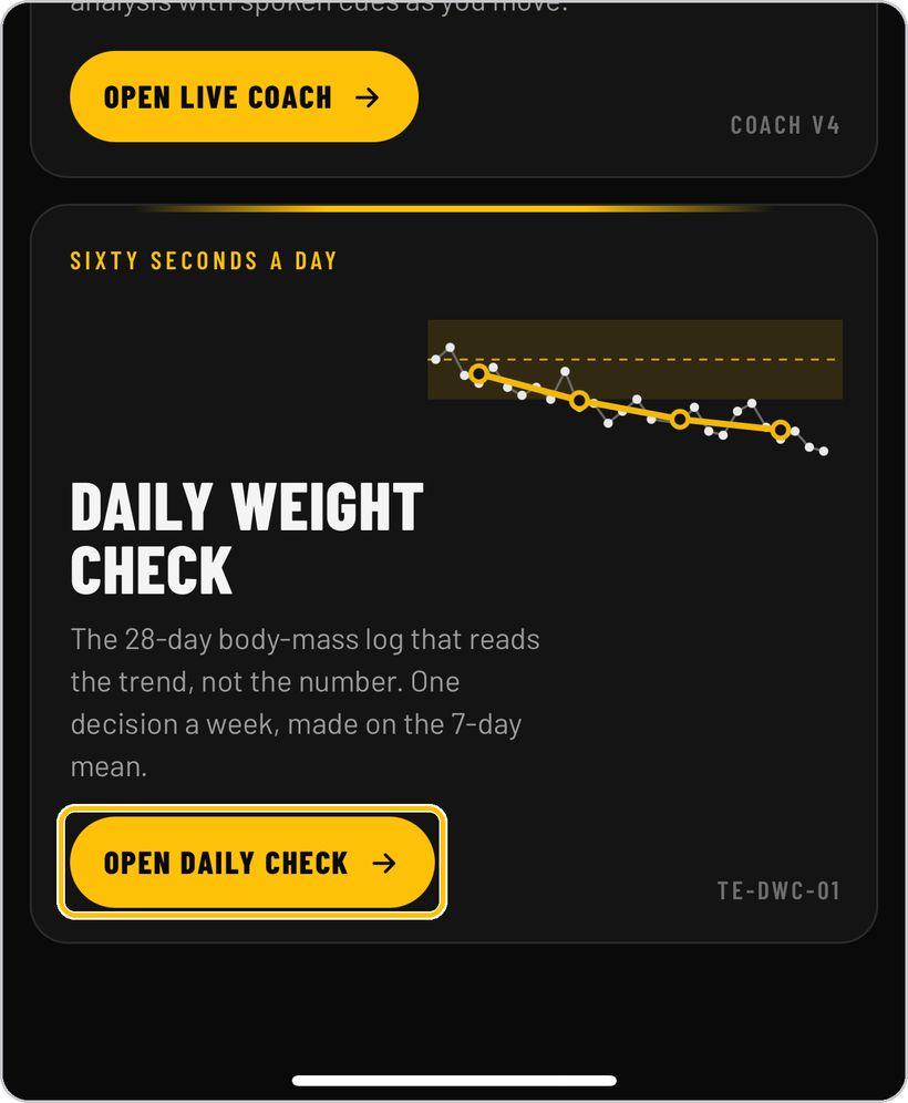 Coach · Open Daily Weight Check