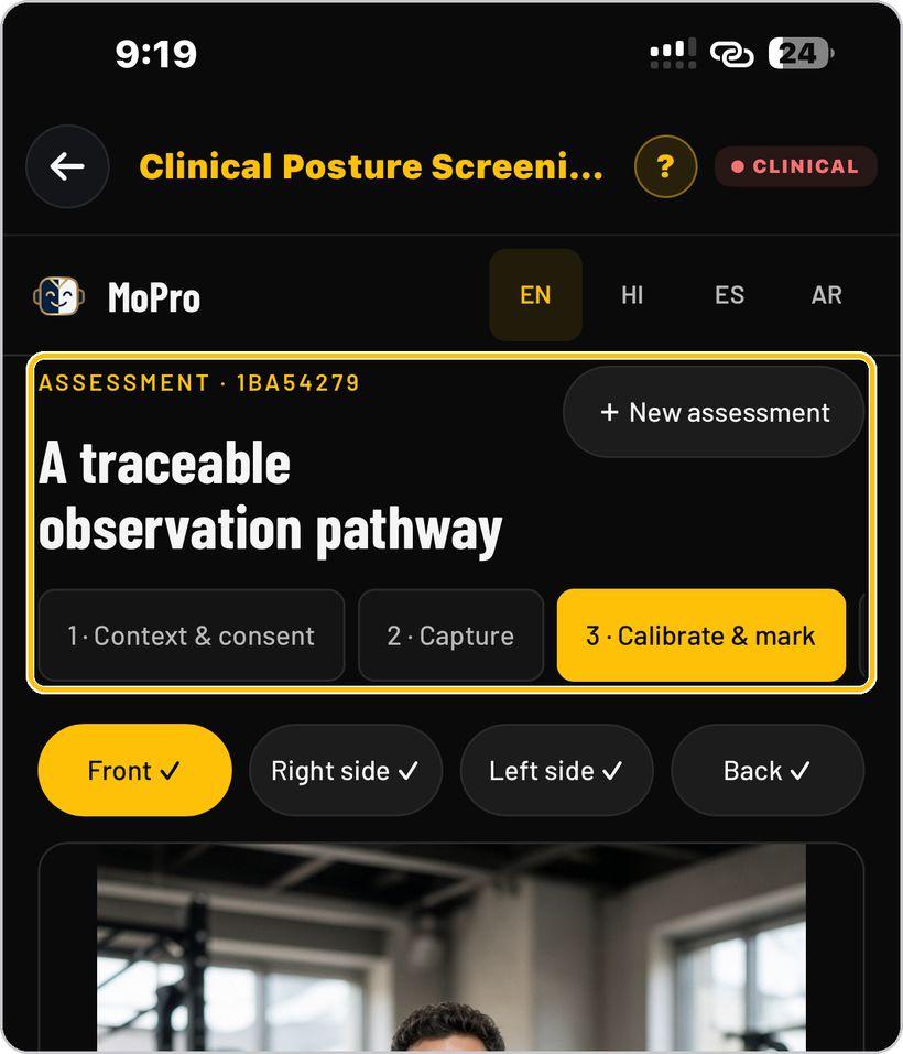 Clinical Posture Screening · Start the traceable pathway