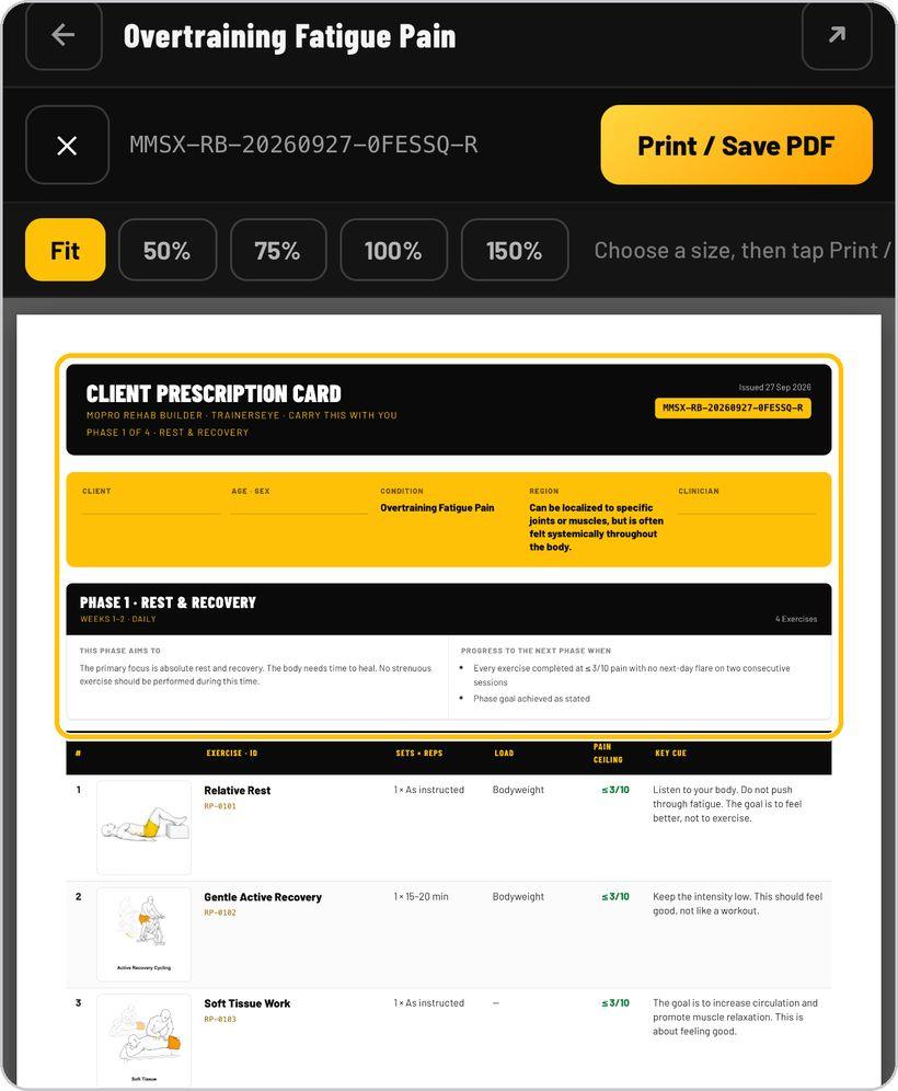 Rehab Builder · Print the Client Prescription Card