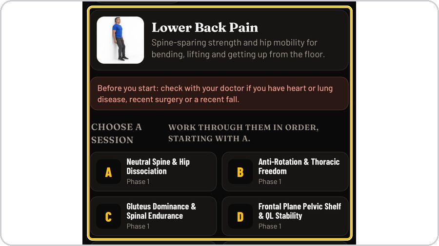 Clinical Rehab Sessions · A senior programme and its sessions
