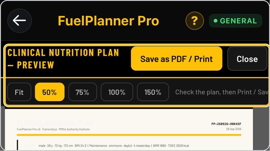 FuelPlanner Pro · The clinical document