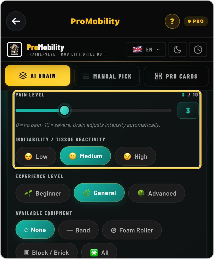 ProMobility · Pain and irritability