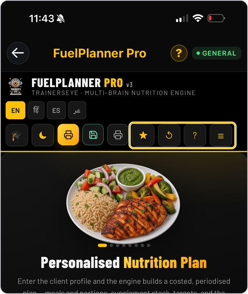FuelPlanner Pro · Save, history and help