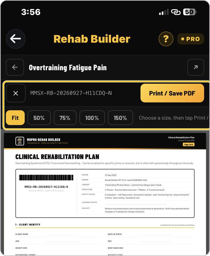 Rehab Builder · Print the Clinical Rehabilitation Plan