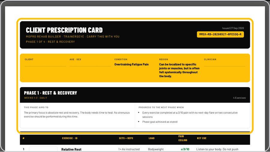 Rehab Builder · Print the Client Prescription Card