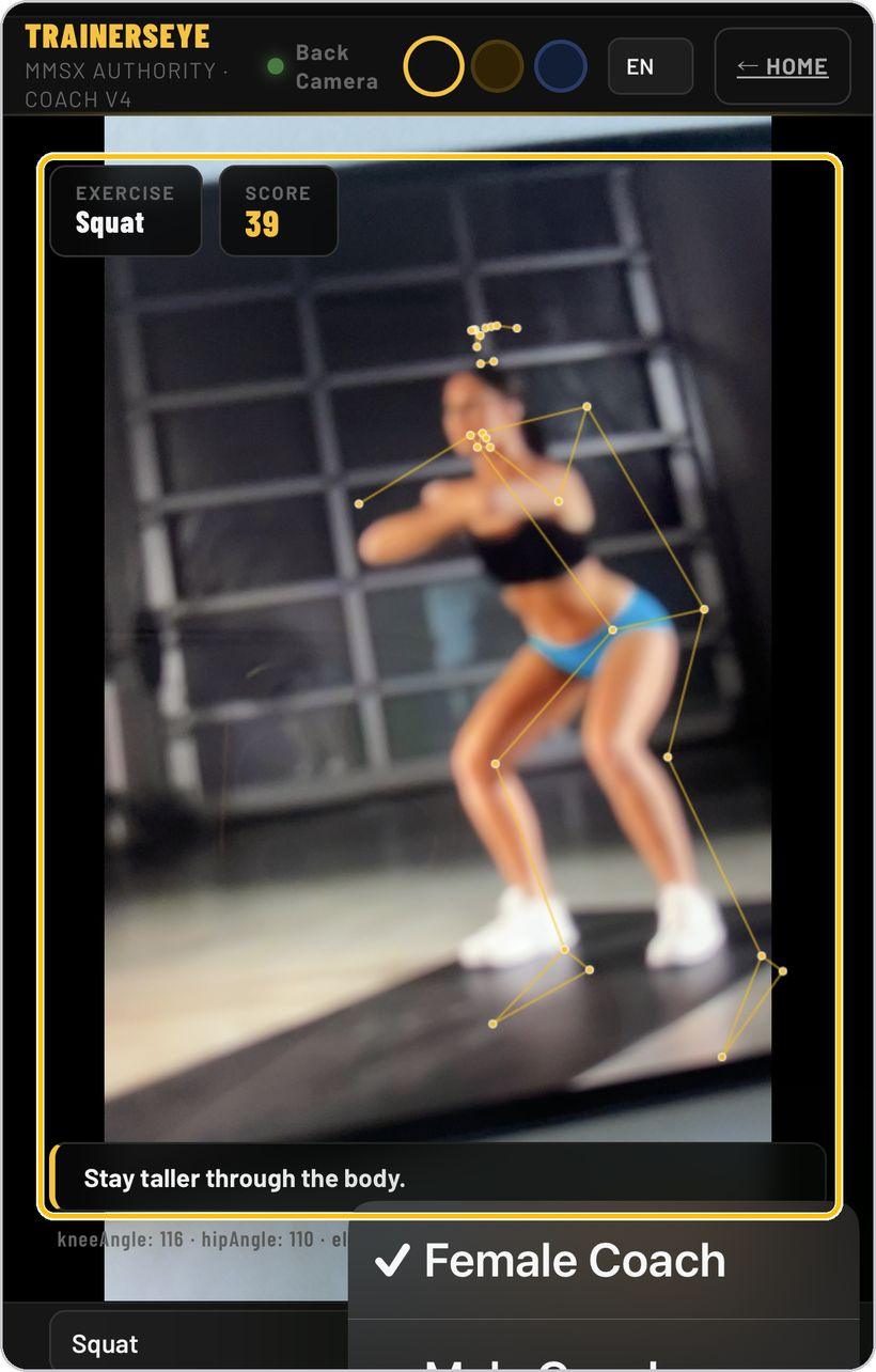 Coach · Move — score, skeleton and cues