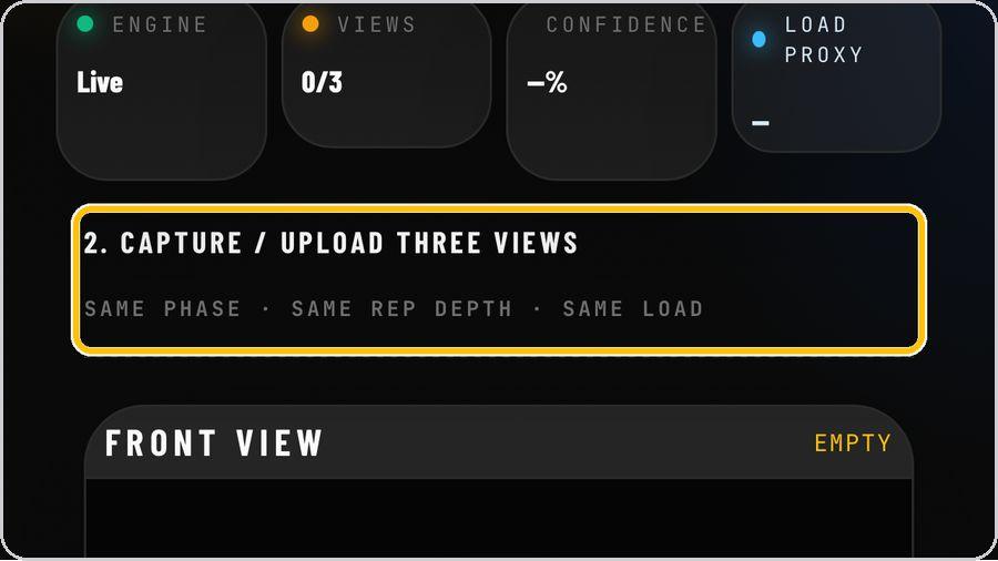 Asymmetry Engine · Capture three views — same phase, same depth, same load