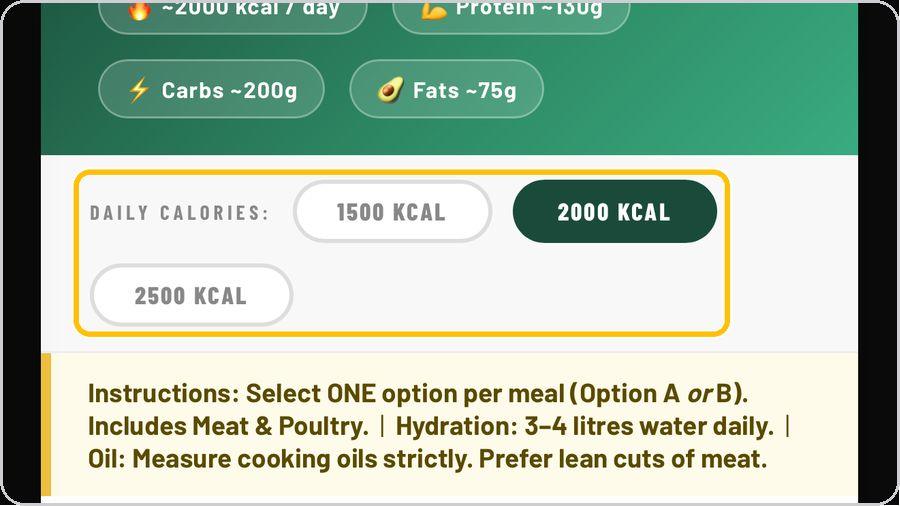 Meal of the Day · Choose the calorie tier