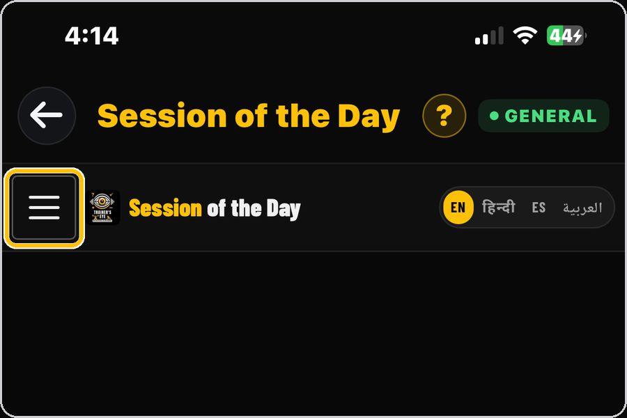 Session of the Day · Open the menu