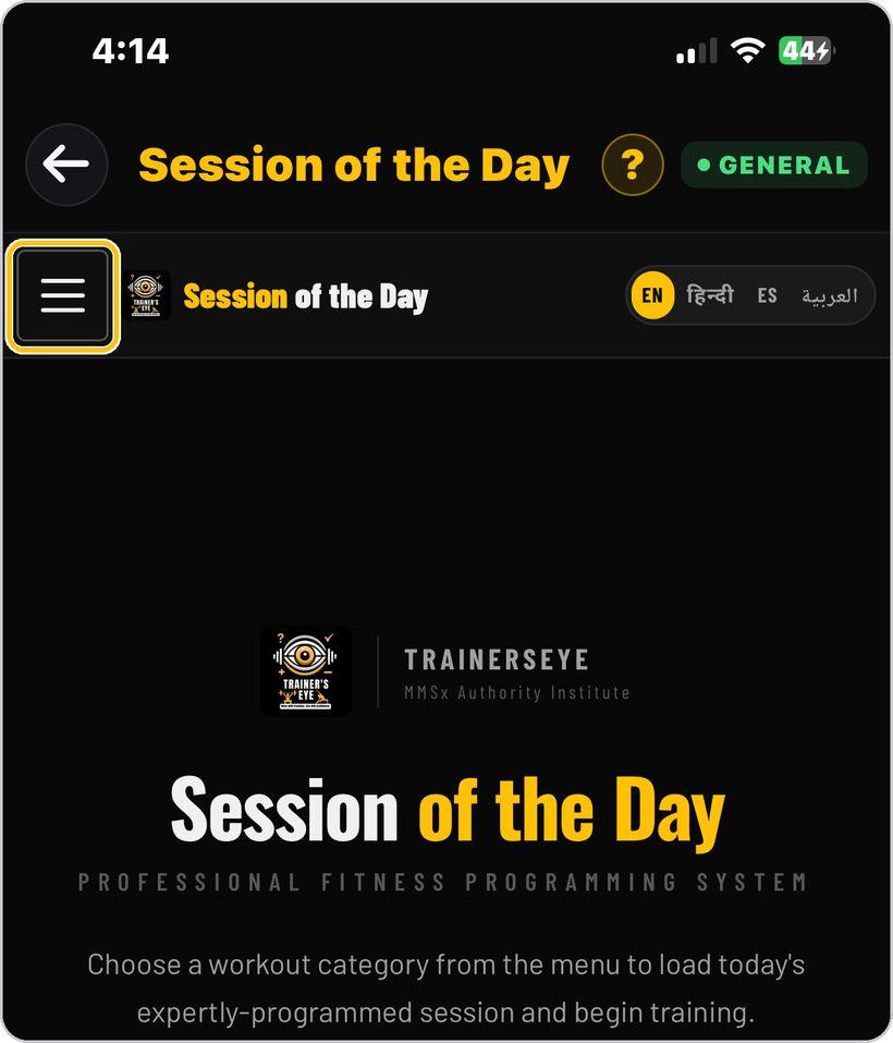 Session of the Day · Open the menu