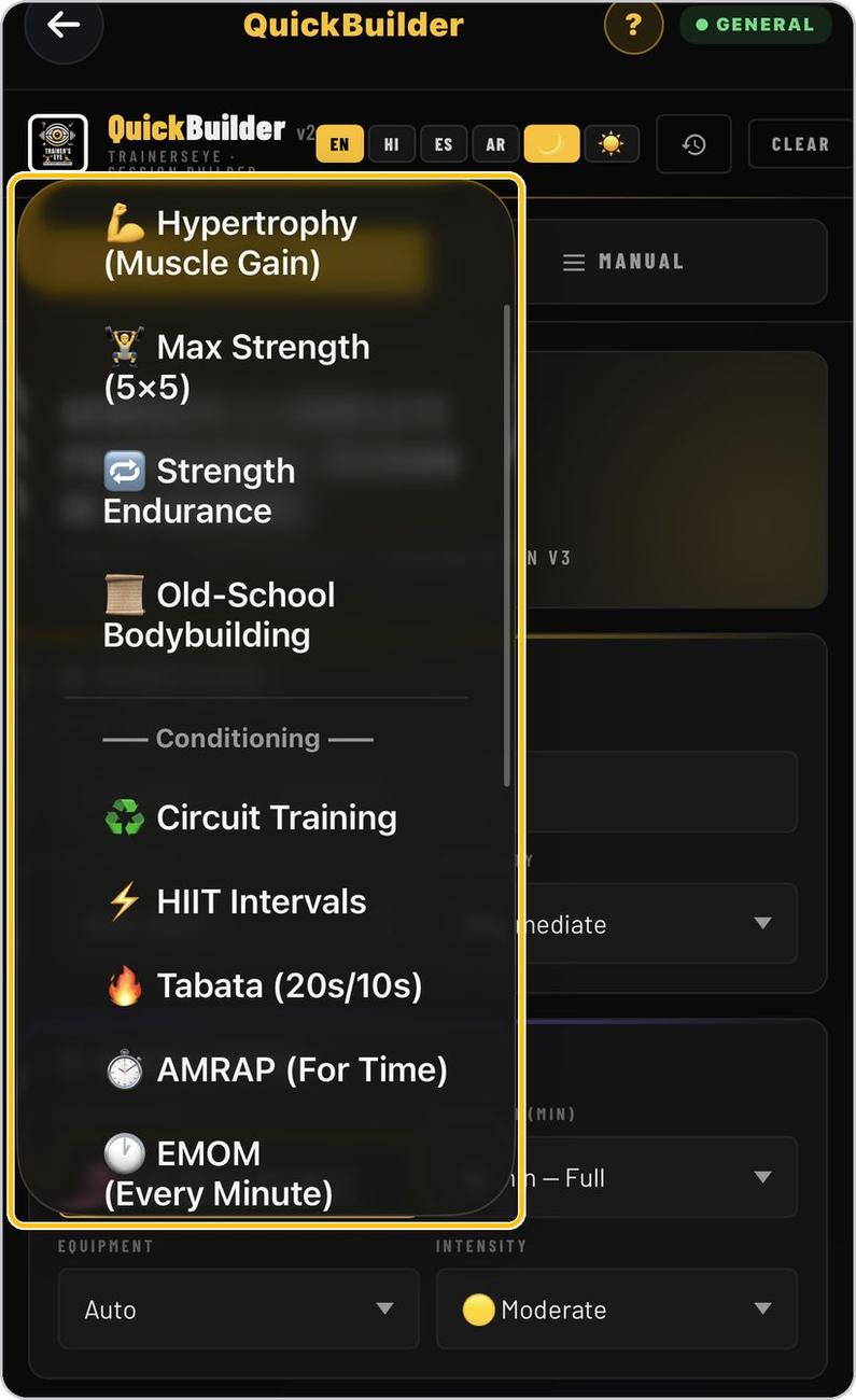 QuickBuilder · Choose the coaching brain