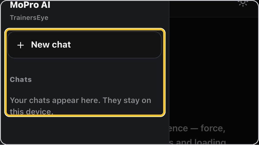 MoPro AI · New chat, your chats, back