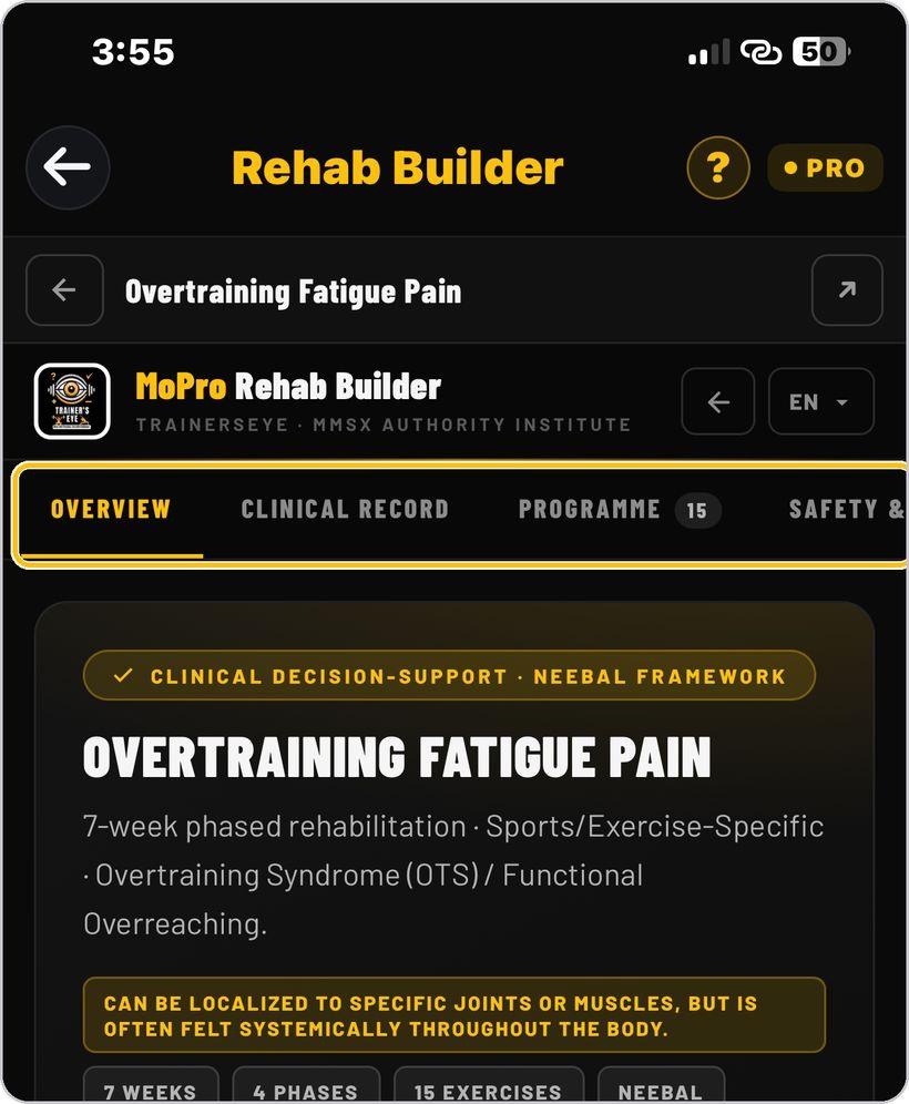 Rehab Builder · The four tabs