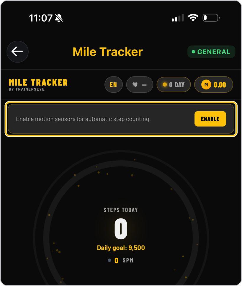 Mile Tracker · Enable motion sensors
