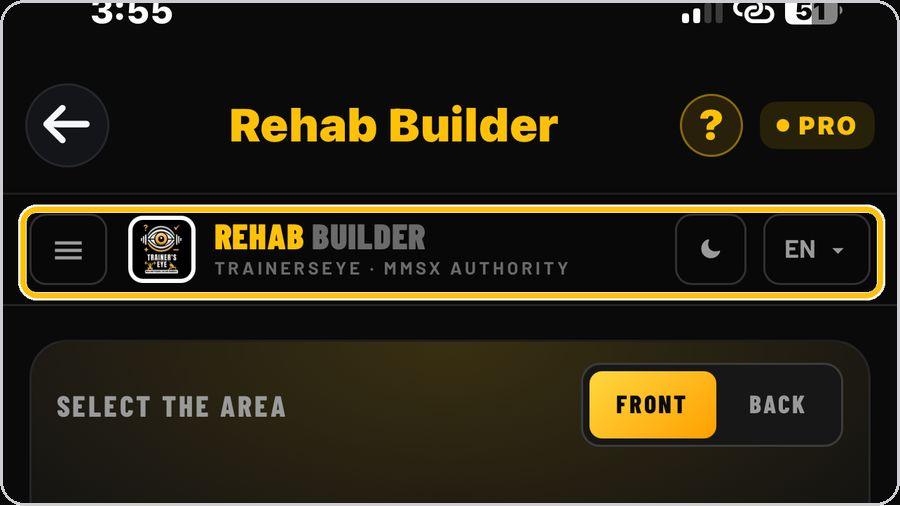 Rehab Builder · Menu, look and language