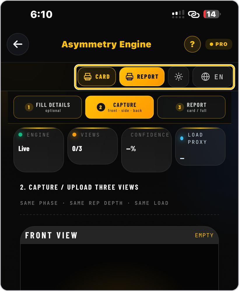 Asymmetry Engine · Card, Report, look and language