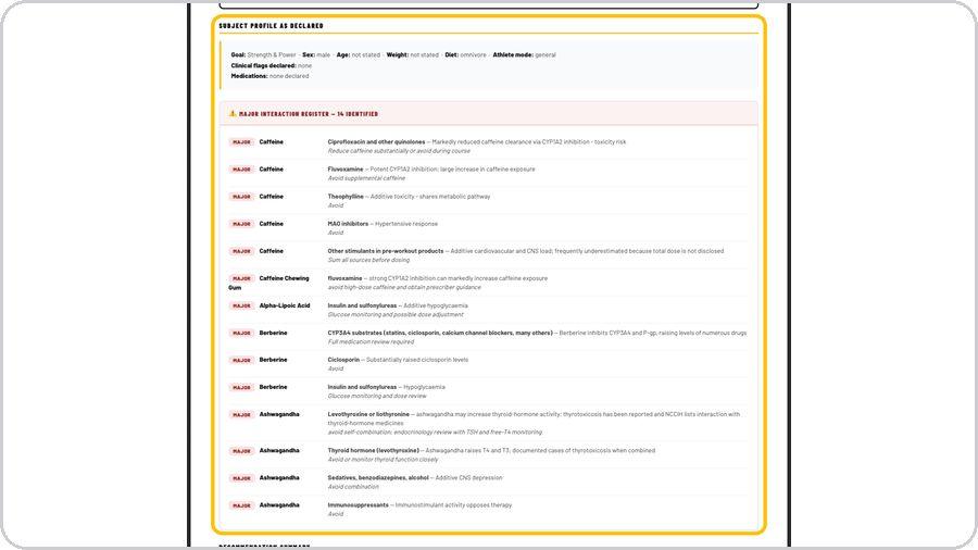 Supplement Engine · Profile and interaction register