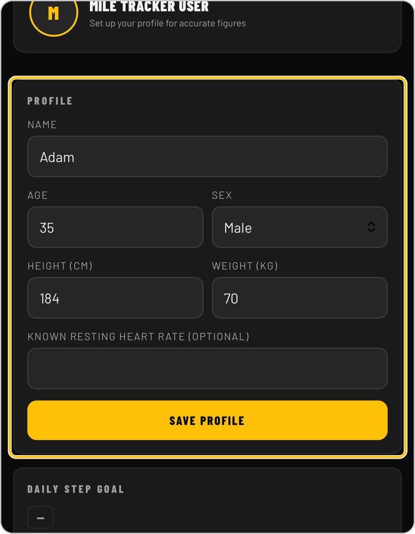 Mile Tracker · Set up your profile
