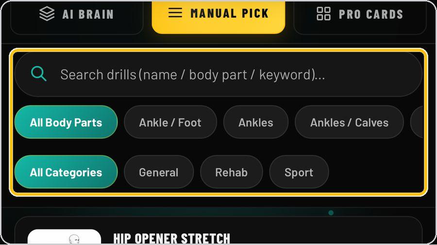 ProMobility · Manual Pick — search and filter