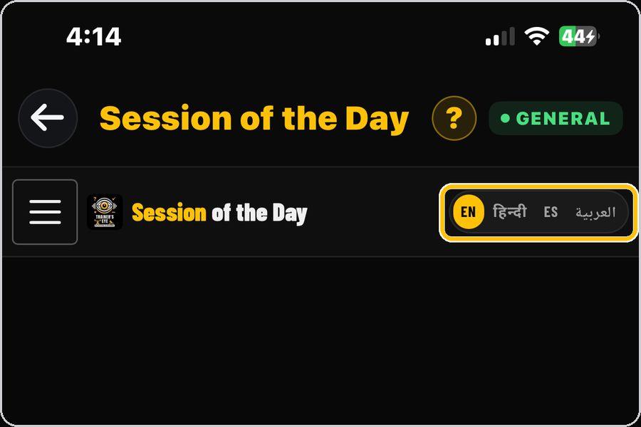Session of the Day · Choose your language