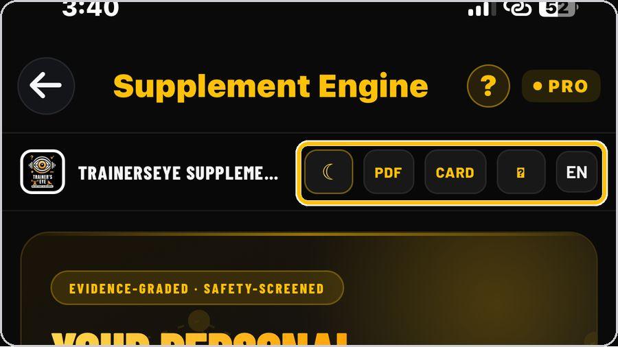 Supplement Engine · Look, PDF, Card, help, language