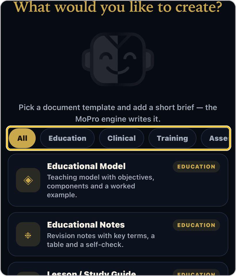 MoPro Create · Pick a category