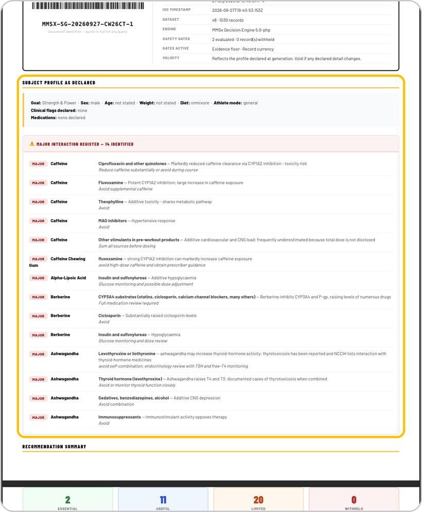 Supplement Engine · Profile and interaction register