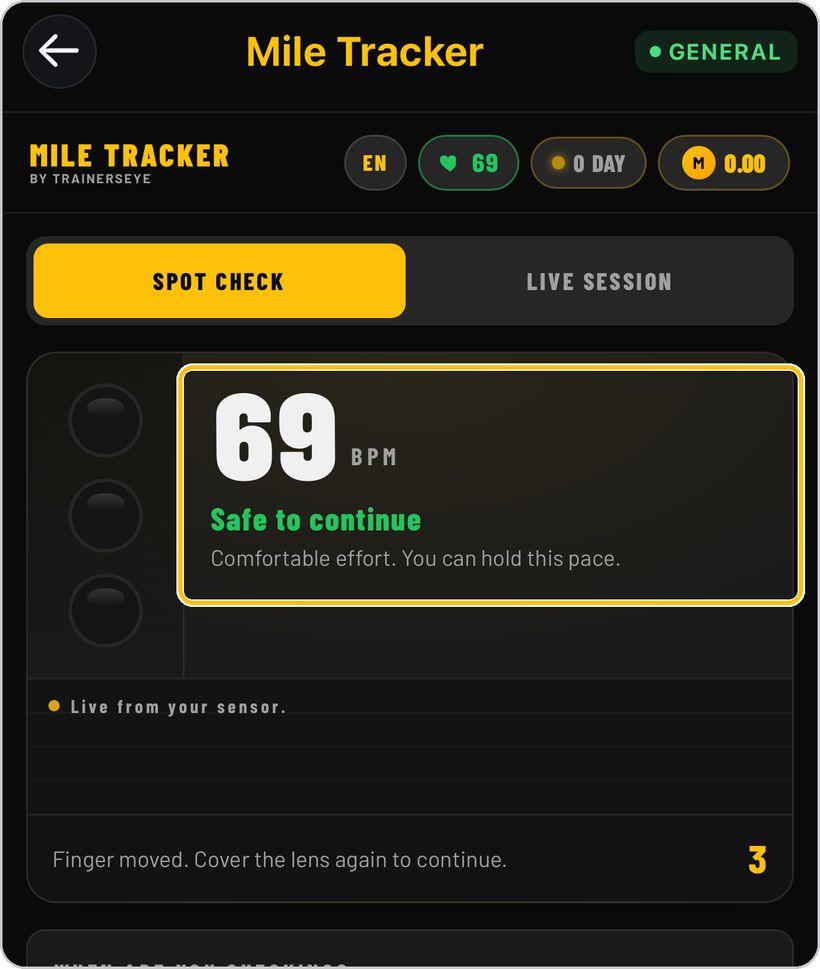 Mile Tracker · Hold still for the reading